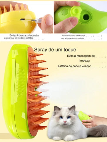 Escova elétrica a vapor para gatos 3 em 1